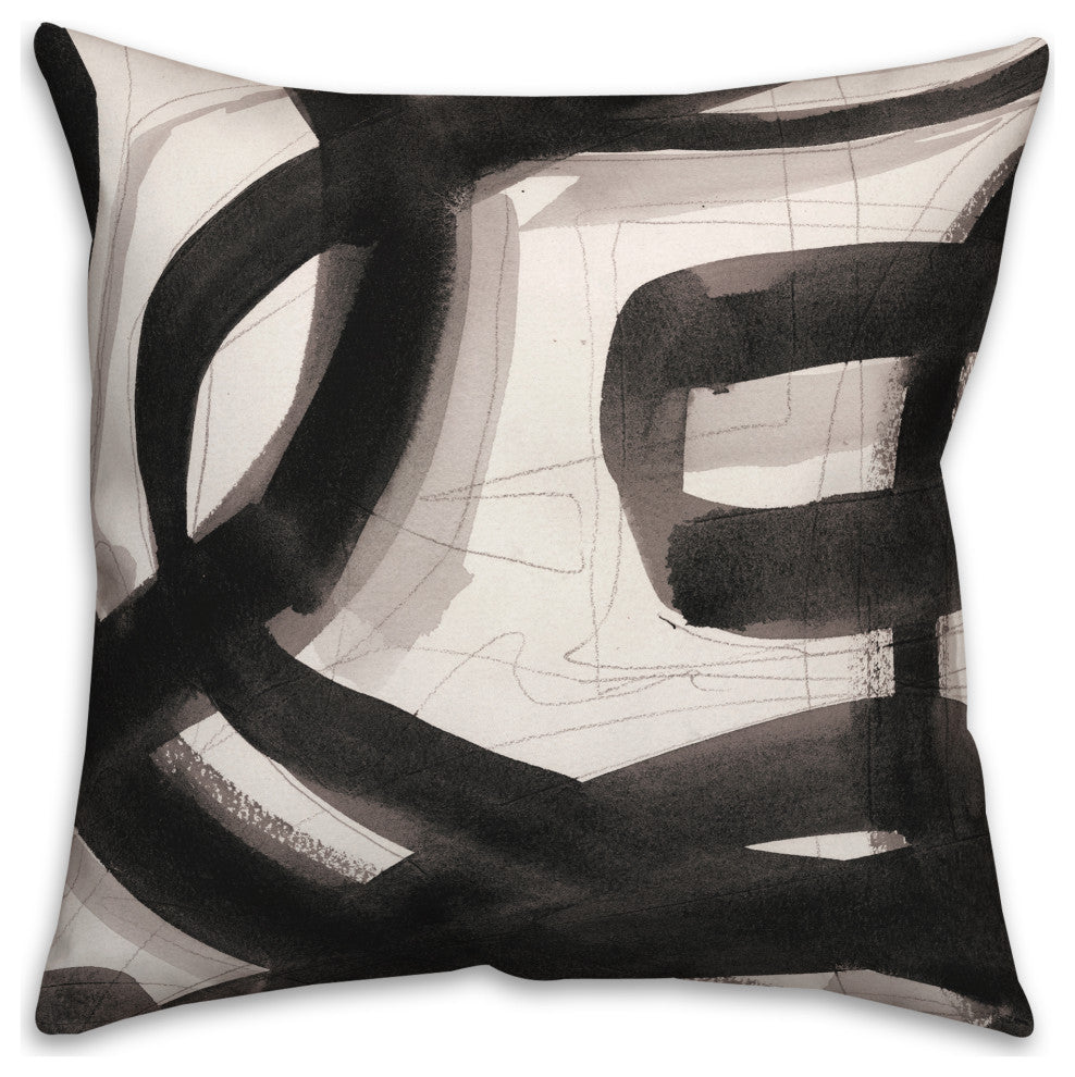 Black Abstract Brushstrokes 18x18 Indoor/Outdoor Pillow