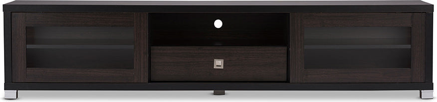 Beasley 70" Dark Brown TV Cabinet With Sliding Doors and Drawer