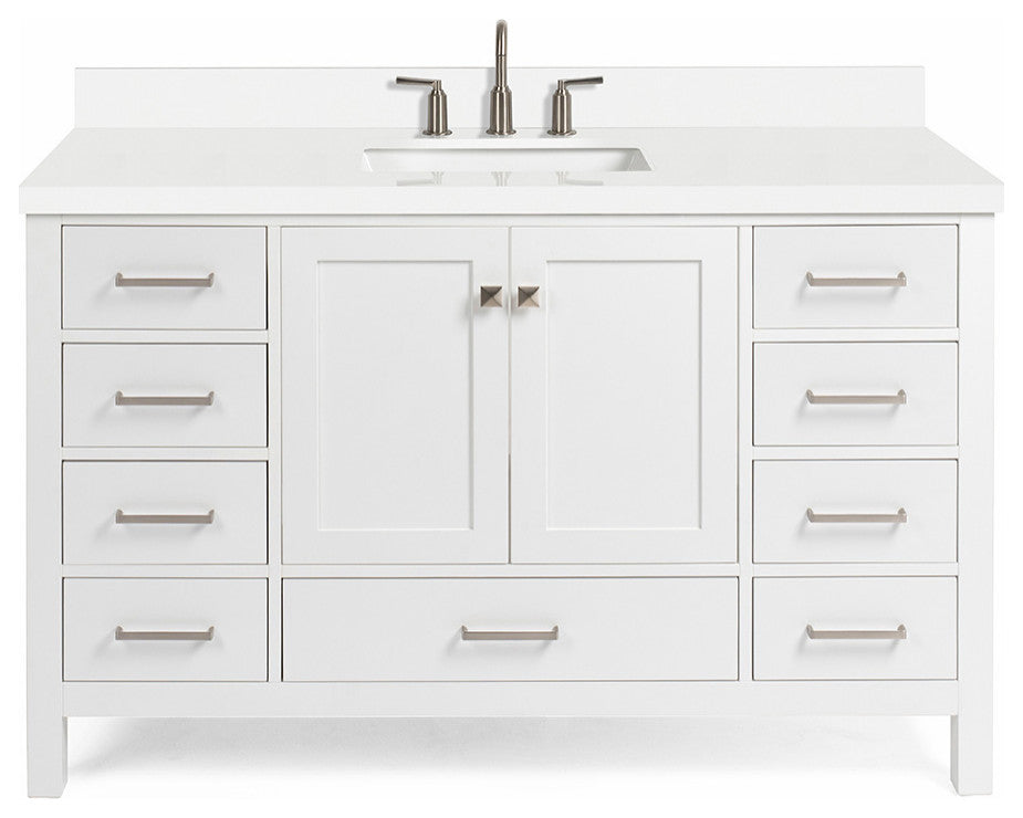 ARIEL Cambridge 55" Single Rectangle Sink Bathroom Vanity White With Quartz Top