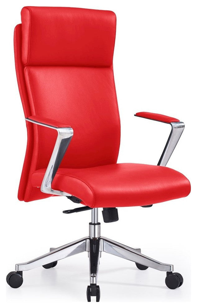 Adjustable Ergonomic Draper Leather Executive Chair With Aluminum Frame, Red