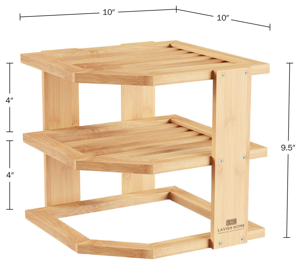 3-Tier Bamboo Corner Shelf for Kitchen or Bathroom Cabinet