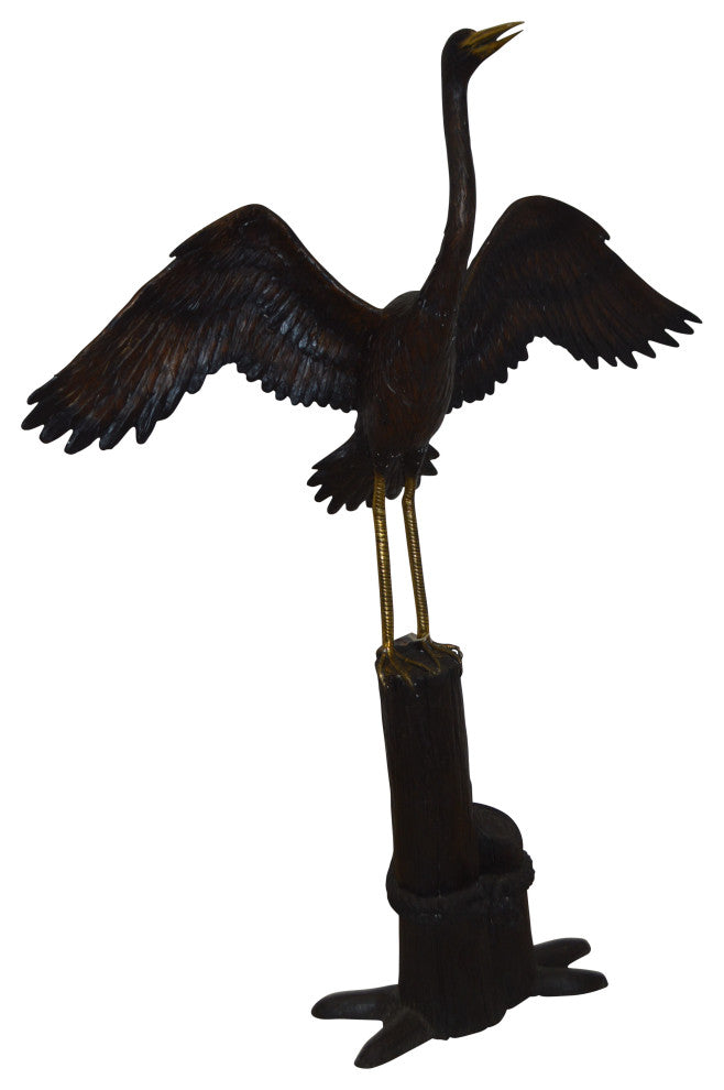 Heron Spread Wings bronze statue -  Size: 48"L x 24"W x 63"H.