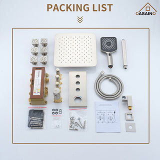 3 Functions 12 Inch Wall Mount Thermostatic Shower System, Brushed Nickel