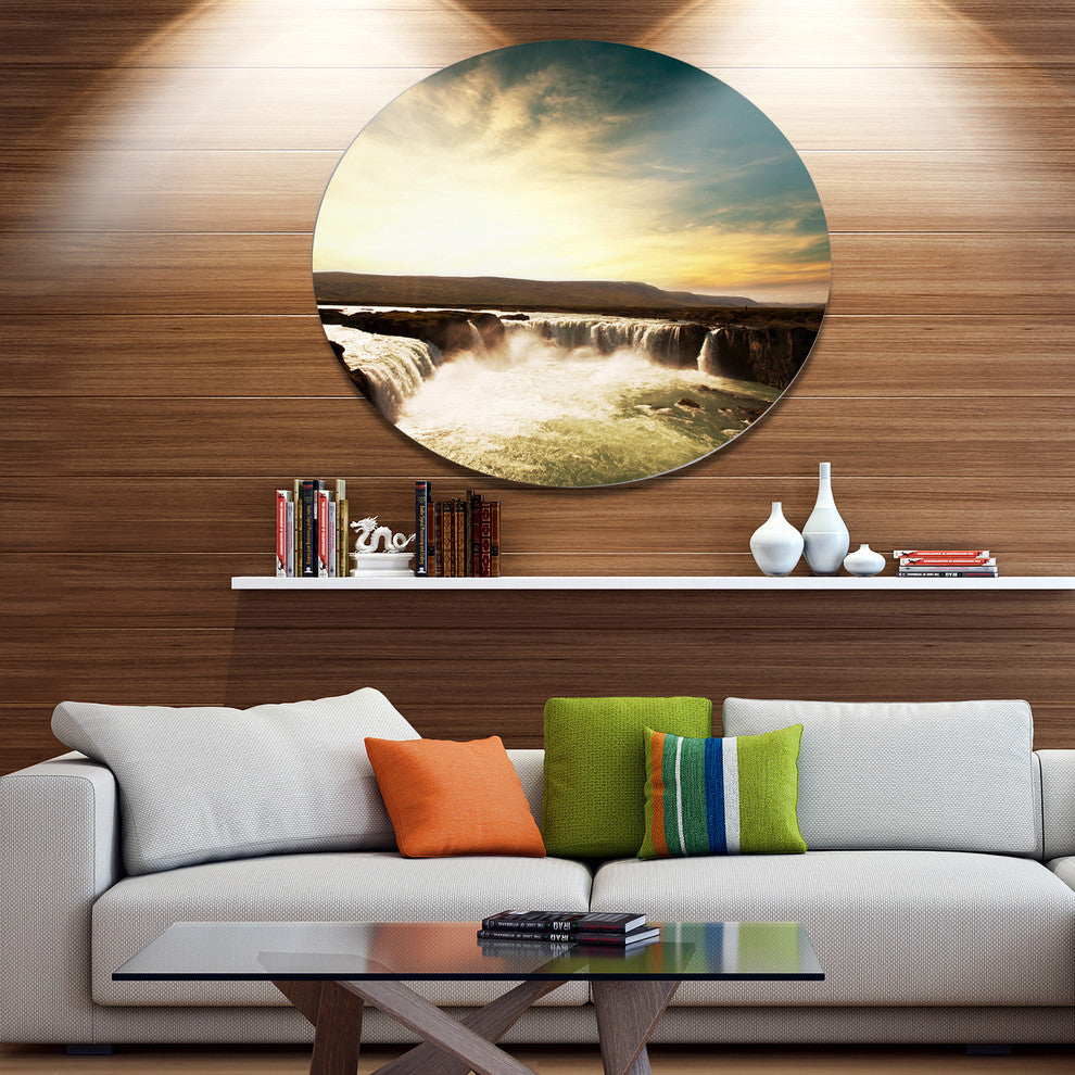 Dramatic Iceland Waterfalls, Seashore Round Wall Art, 36"