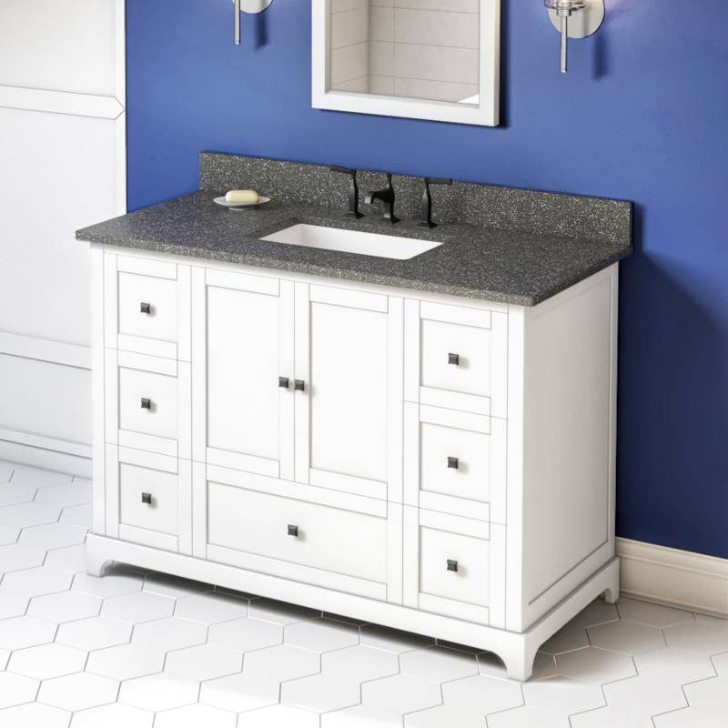 Addington Modern 48" White Vanity, Boulder Cultured Marble Vanity Top