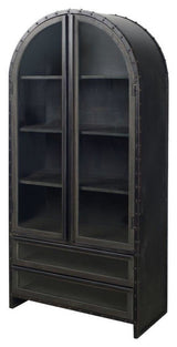 Gehry Dark Brown Metal & Solid Wood w/Glass Doors Arched Display Cabinet