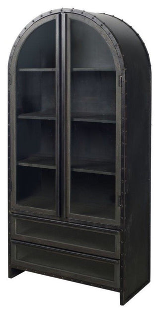 Gehry Dark Brown Metal & Solid Wood w/Glass Doors Arched Display Cabinet