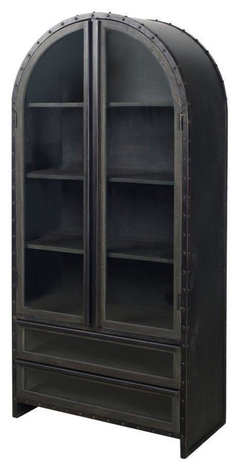 Gehry Dark Brown Metal & Solid Wood w/Glass Doors Arched Display Cabinet