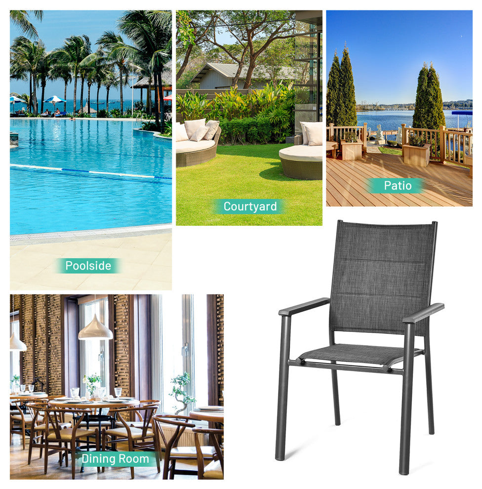 Costway Set of 6 Patio Dining Chair Stackable Padded Armrest No Assembly