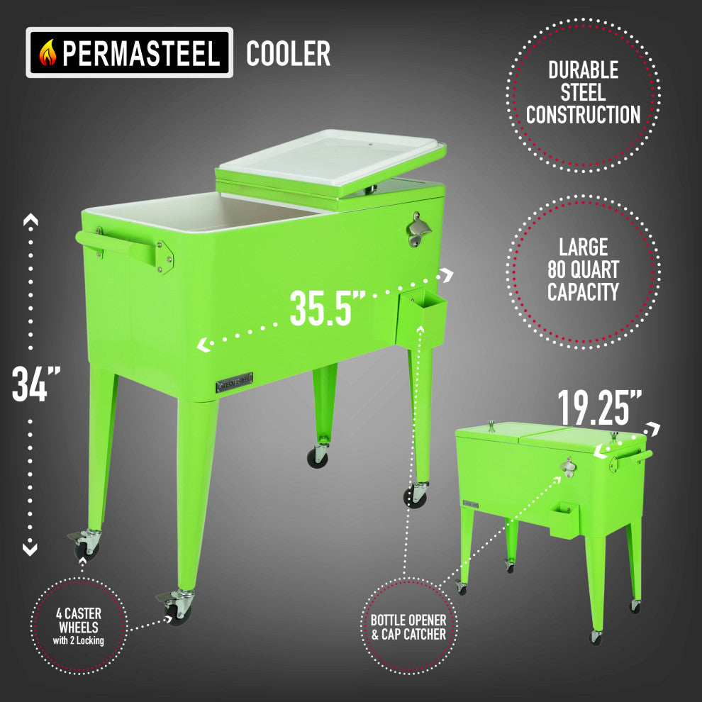 Permasteel 80 Quart Portable Rolling Patio Cooler, Lime