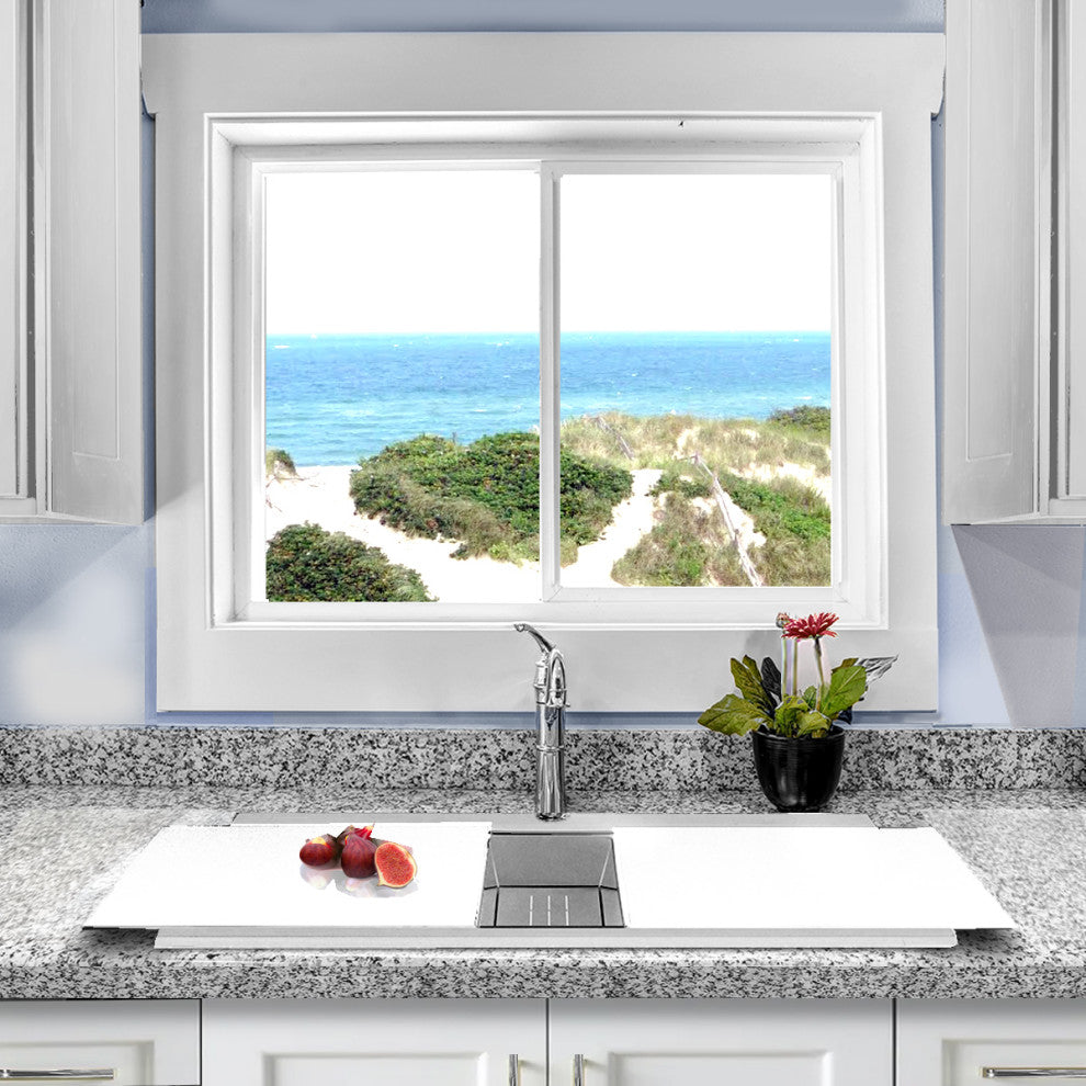 Nantucket Sinks Large Double Bowl Prep Station Topmount Granite Composite, White