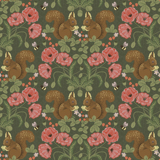 Kurre Dark Green Woodland Damask Wallpaper, Swatch