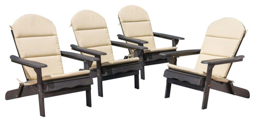 Malibu Outdoor Acacia Folding Adirondack Chairs, Set of 4, Dark Gray/Khaki