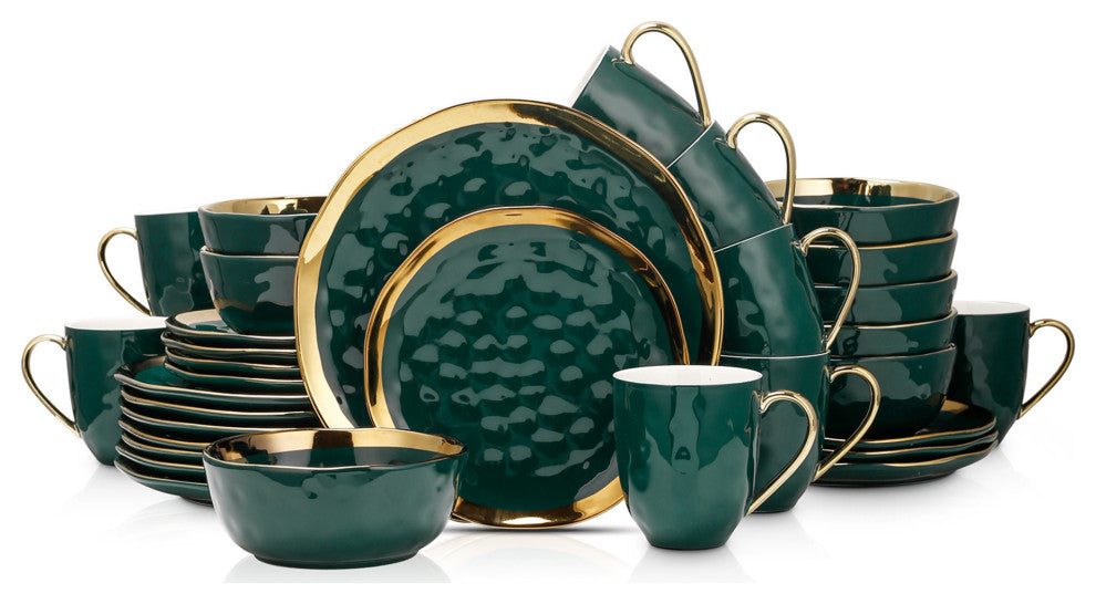 Stone Lain Florian Porcelain 32 Piece Dinnerware Set, Green