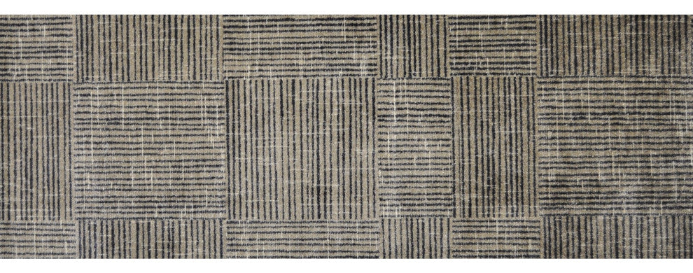 2' x 6' Modern Geo Lines, Squares Washable Runner Rug