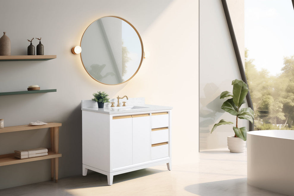 Vanity Art Bathroom Vanity With Sink, White, 42" Single