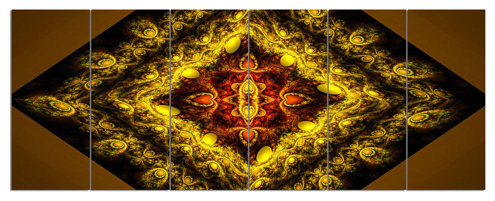 Cabalistic Yellow Fractal Design, Abstract Wall Art Canvas, 70"x28", 6 Panels