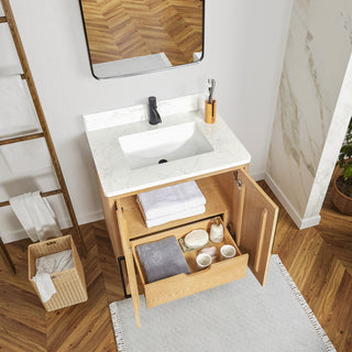 Gara Bath Vanity, Stone Top, Washed Ash Grey, 30", Single Vanity, No Mirror