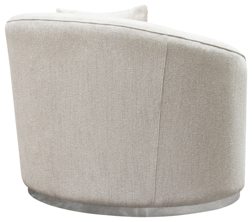 Raven Chair in Light Cream Fabric  Brushed Silver Accent Trim
