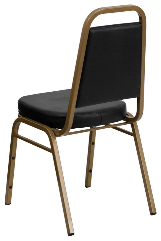 Trapezoidal Back Stacking Banquet Chair in Black Vinyl - Gold Frame