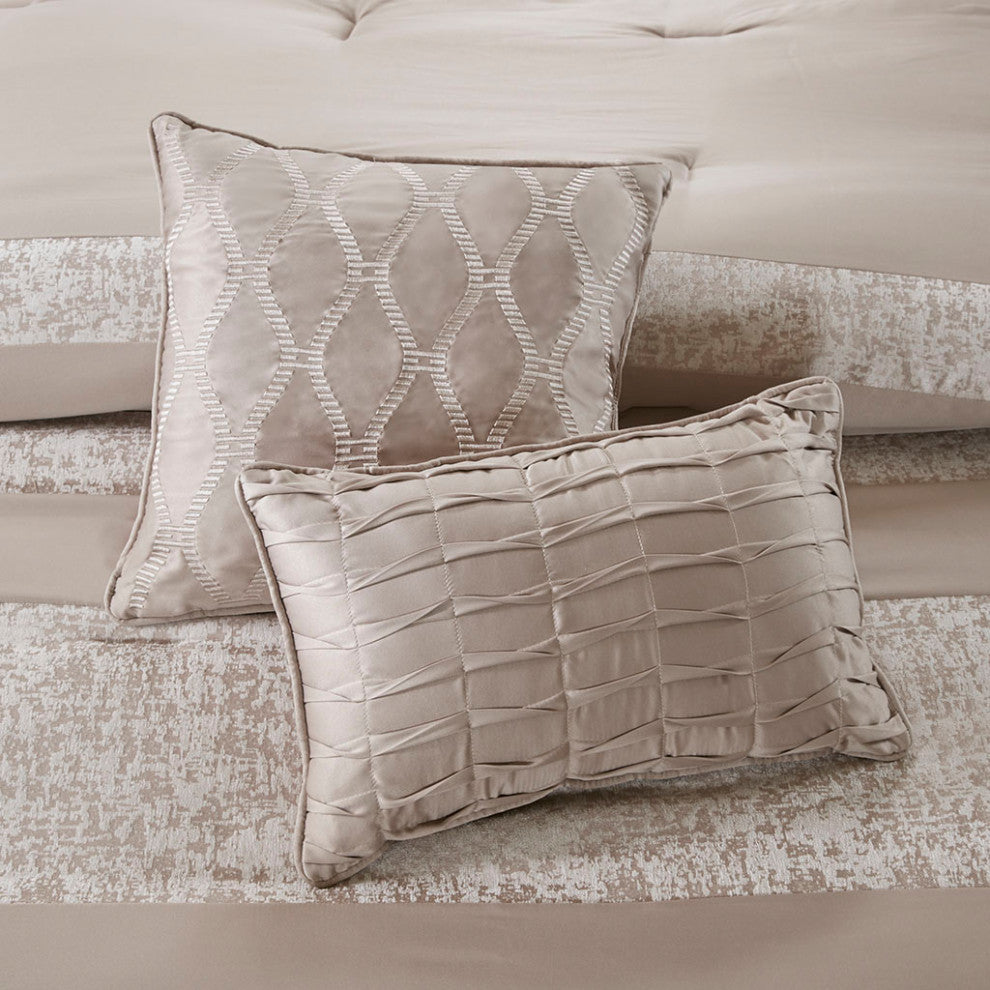 Madison Park Ava Textured Chennile 7-Piece Comforter Set, Neutral Taupe, Queen