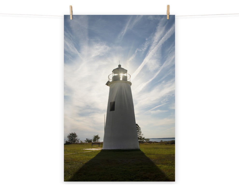 Turkey Point Lighthouse with Sun Flare Unframed Wall Art Prints, 11" X 14"