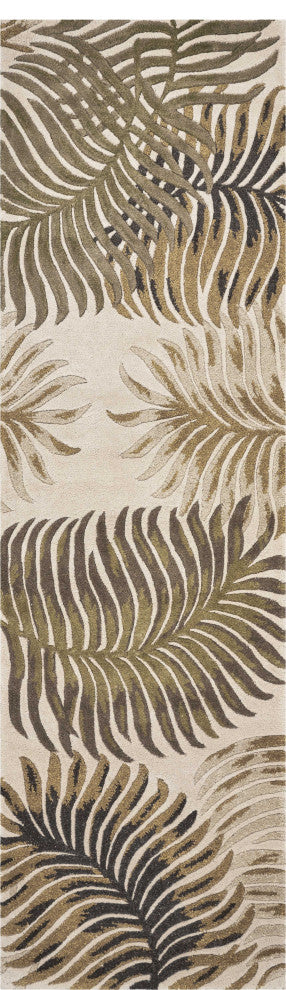 2' X 8' Natural Fern Leaves Wool Runner Rug