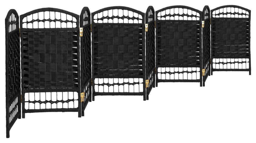 2 ft. Short Fiber Weave Room Divider Black 8 Panels