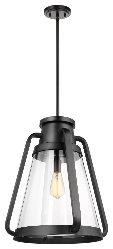 Everett 1-Light 18-Inch Pendant, Matte Black With Clear Glass