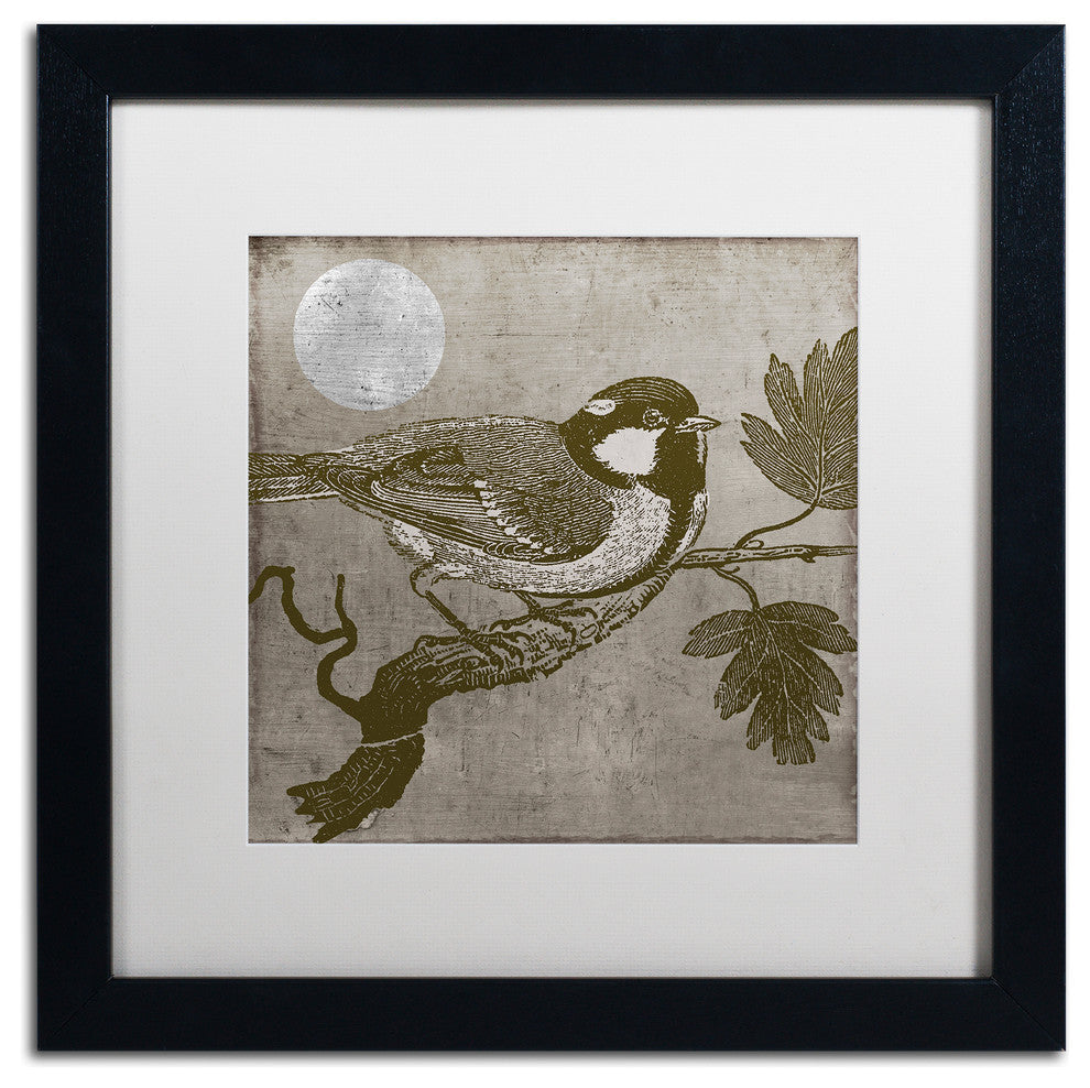 Color Bakery 'Moon Bird' Art, Black Frame, White Matte, 16"x16"