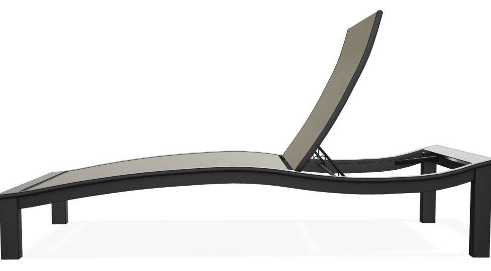 Bazza Sling 4-Position Contour Outdoor Chaise Lounge, Elevation Stone/Black