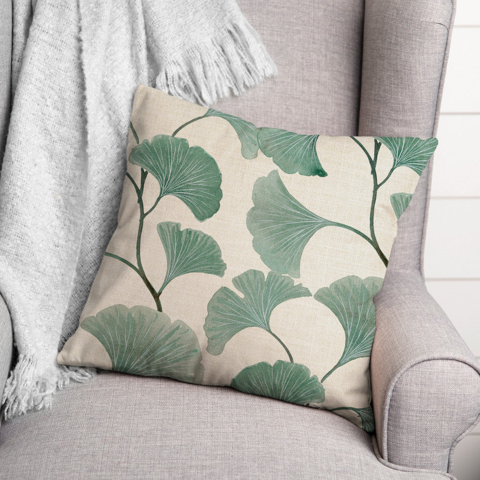 Watercolor Green Gingko 16 x 16 Spun Poly Pillow
