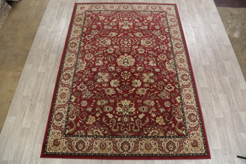Oushak Oriental Traditional Turkish Carpet Bordered Area Rug, Red, 10'11"x7'10
