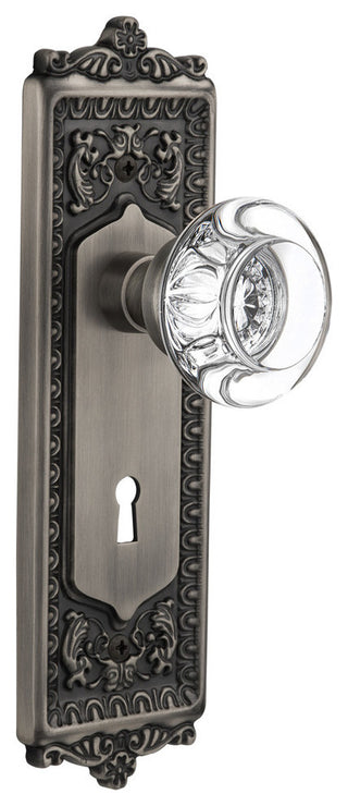 Egg & Dart Plate With Round Clear Crystal Knob, Antique Pewter