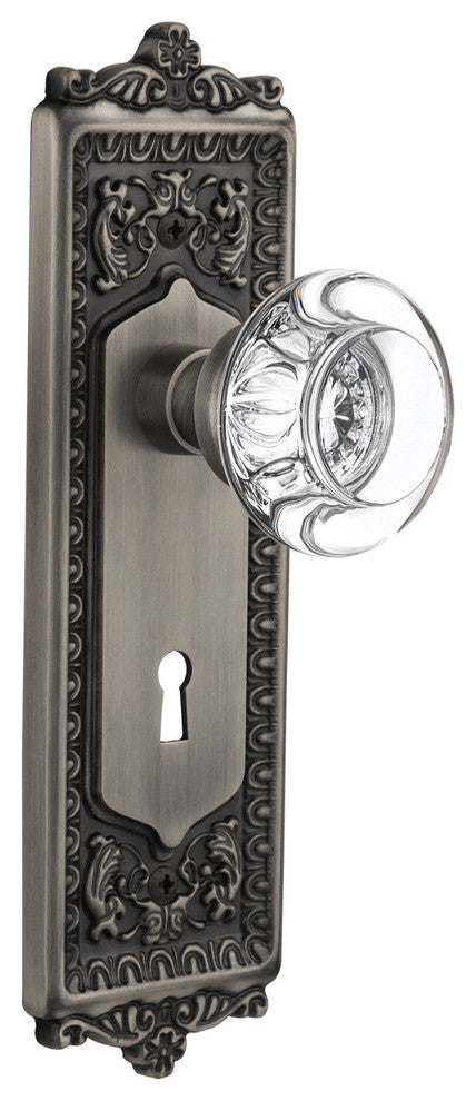 Egg & Dart Plate With Round Clear Crystal Knob, Antique Pewter