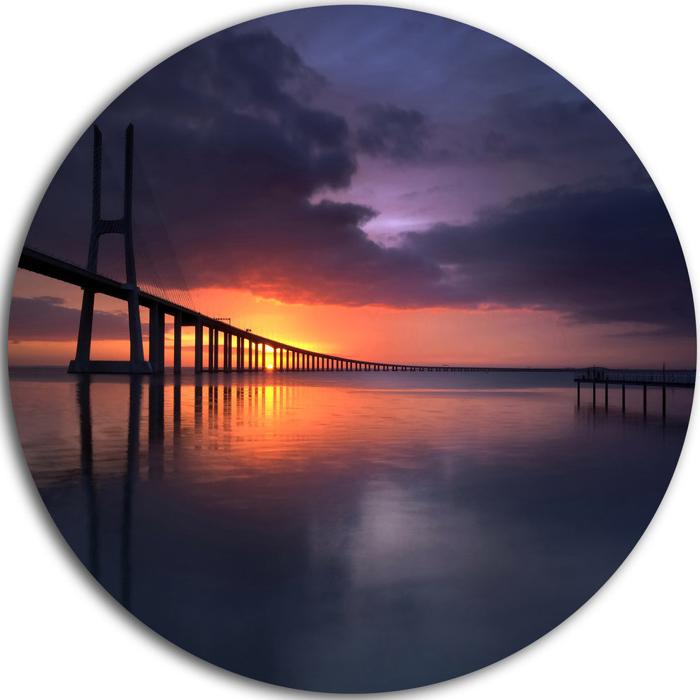 Vasco Da Gama Bridge Portugal, Sea Pier And Bridge Disc Artwork, 23"