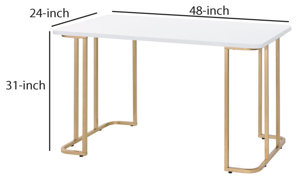 Benzara BM250218 Writing Desk, Metal Curved Sled Base & Floor Protectors, White