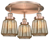 Chatham-3 Light 18" Flush Mount-Antique Copper, Mercury Glass Shade