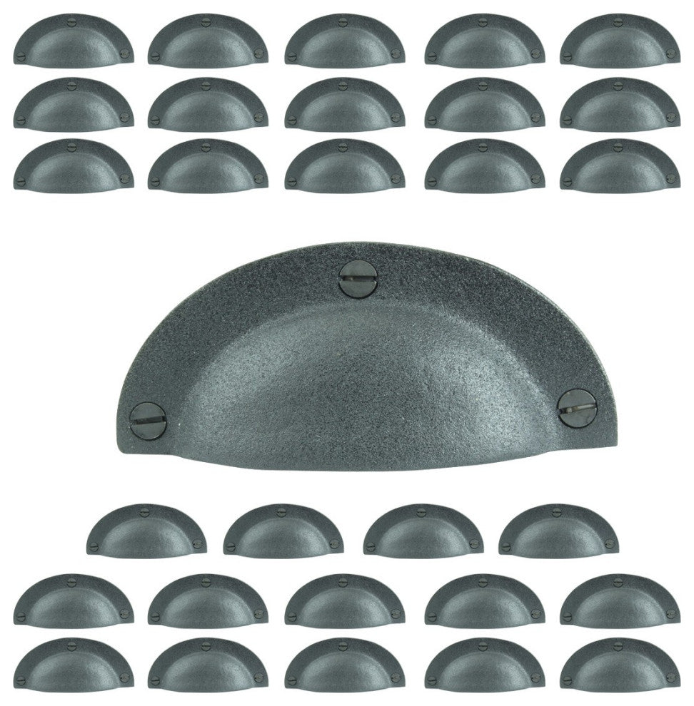 Cabinet Drawer Bin Pull Black Iron Cup 4" W x 1 3/4" H Pack of 30