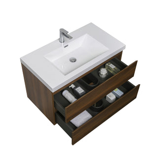 Alma-Pre Wall Mount Vanity With White Sink, Ebony Brown, 42"