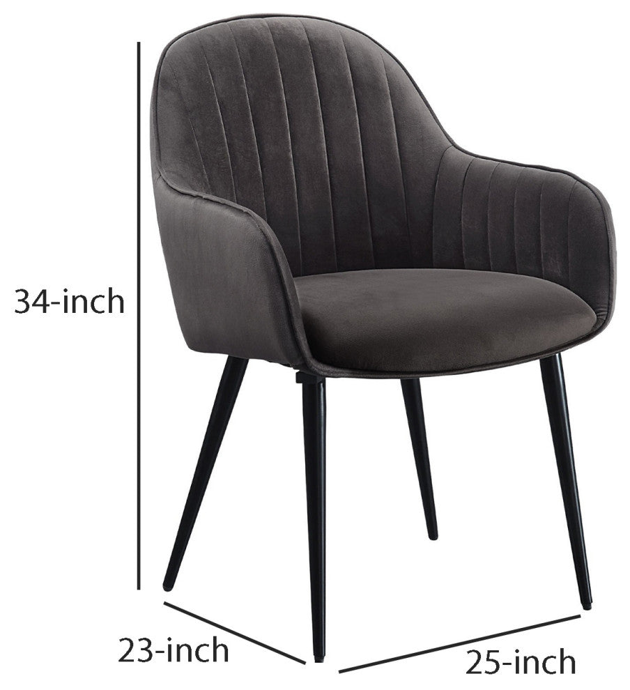 Benzara BM250260 S/2 Side Chair With Channel Tufting & Round Tapered Legs, Gray