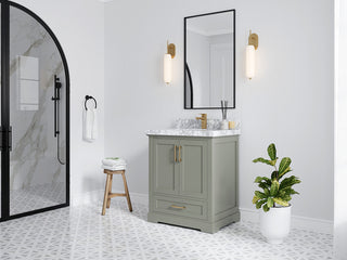 Boston 30 Single Sink Bath Vanity in Navy Blue 2" Carrara Quartz