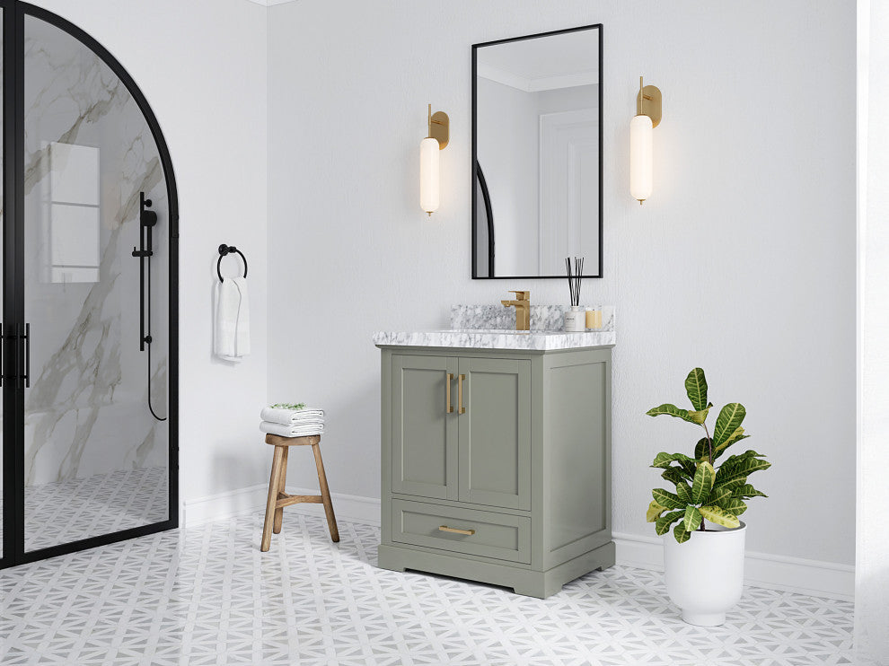 Boston 30 Single Sink Bath Vanity in Navy Blue 2" Carrara Quartz