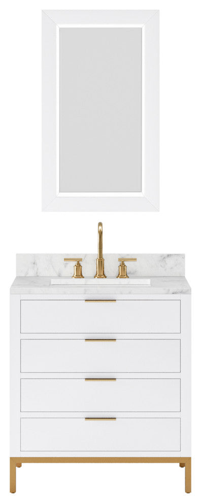 Bristol 30" Vanity, White With Mirrors and Gooseneck Faucet