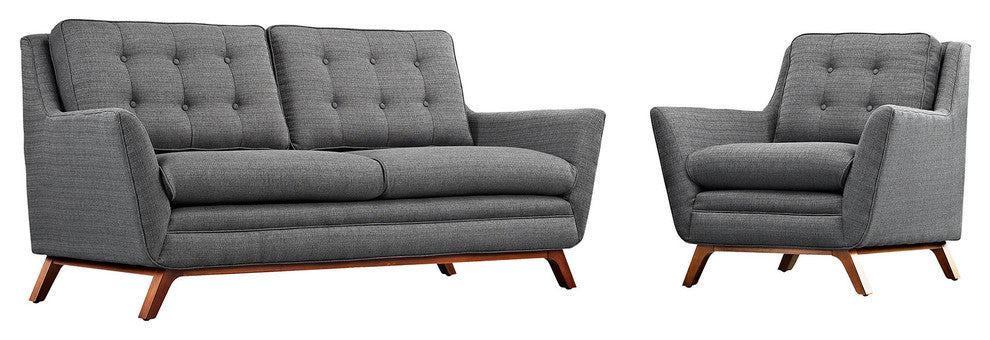 Modern Gray Beguile Living Room Set Upholstered Fabric Set of 2