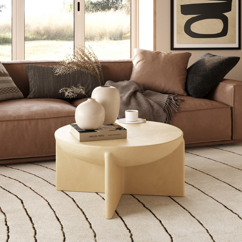 Modrest Elsa Modern Beige Concrete Round Coffee Table