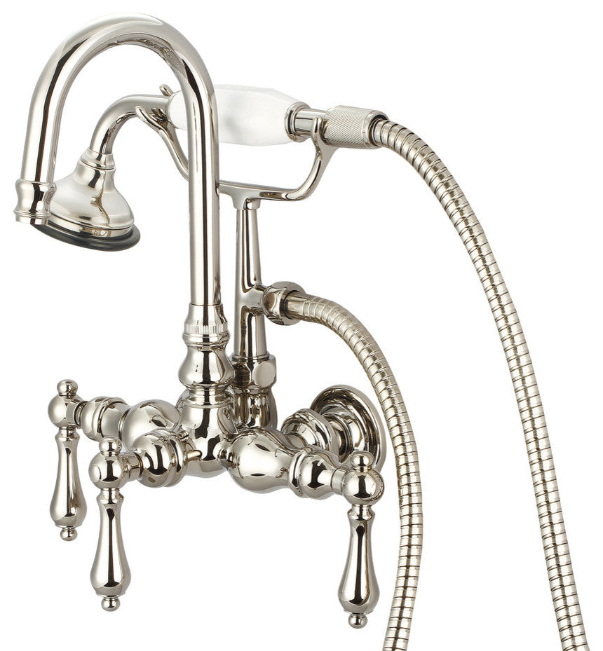 Vintage Classic 3-3/8" Center Wall Mount Tub Faucet & Handshower, Lever handles