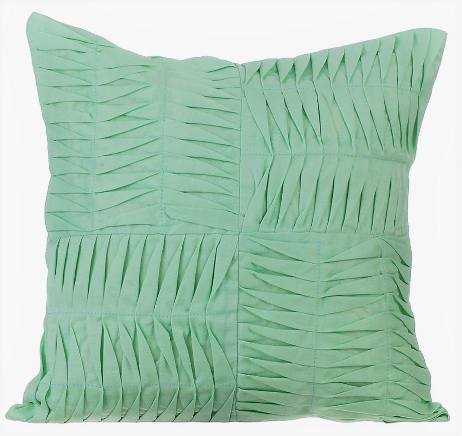 Green Decorative Euro shams 26"x26" Cotton, Green Pintuck Blocks