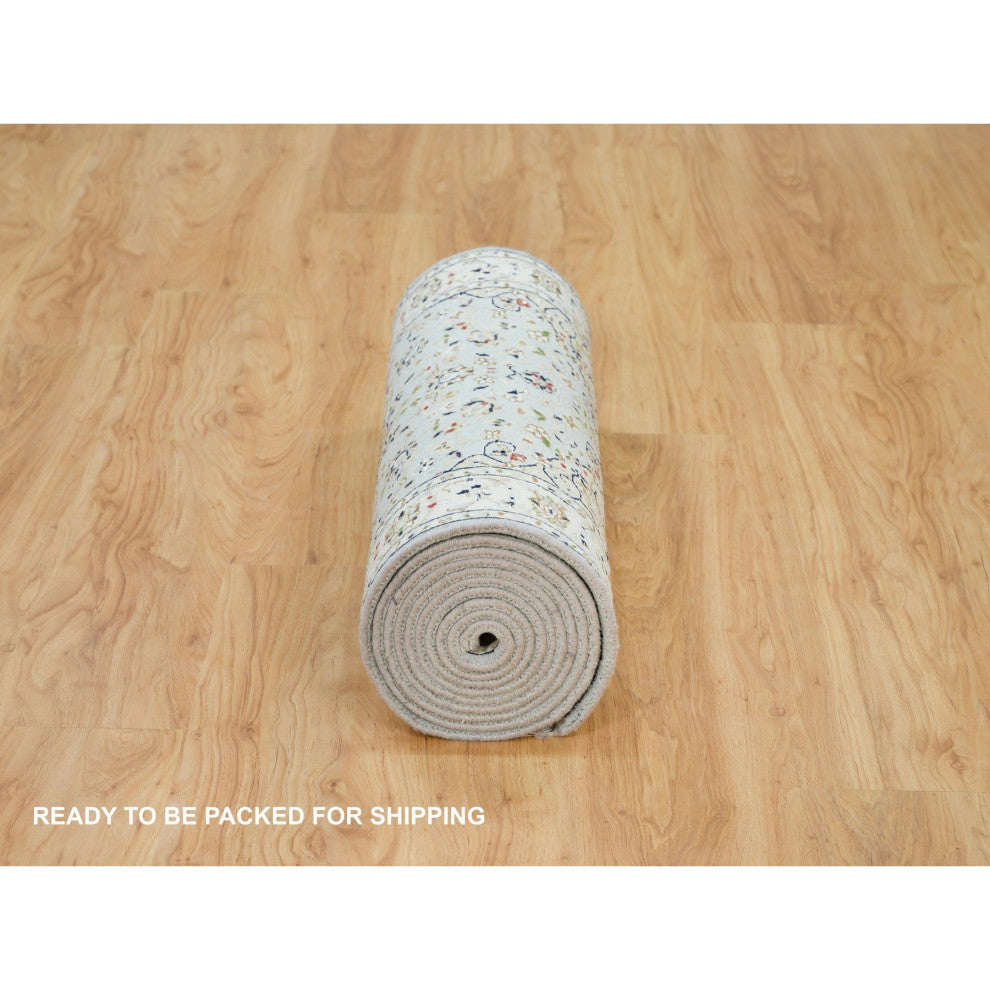 Blue Nain Design 250 KPSI Natural Wool Hand Knotted XL Runner Rug 2'9"x14'