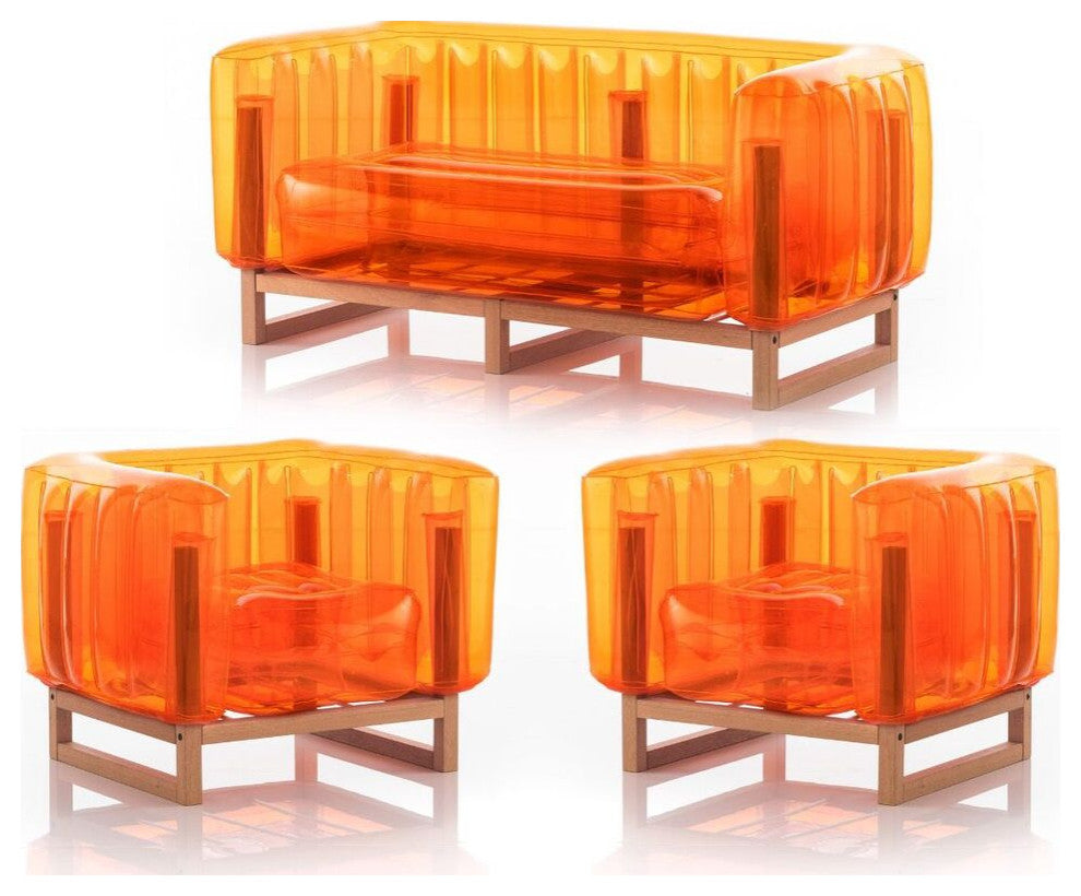Mojow Yomi 3 Piece Living Room & Garden Set | Wooden Frame - Crystal Orange